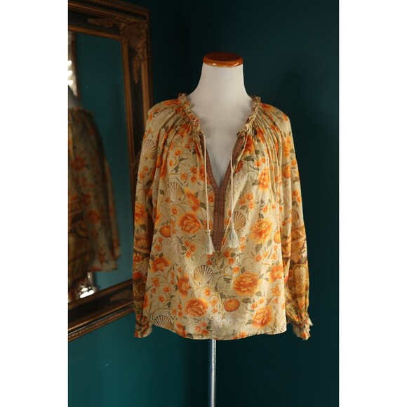 Spell & The Gypsy Mermaid Seashell Top Balloon Long Sleeve Boho Flowy Peasant M